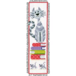 Vervaco CAT ON BOOK PILE Bookmark Counted Cross Stitch Kit PN-0143914