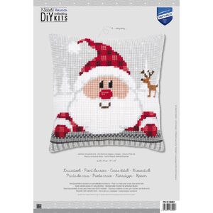 Vervaco SANTA IN PLAID HAT Cross Stitch Cushion Kit 40cm x 40cm PN-0148061