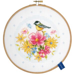 Vervaco LITTLE BIRD &amp; FLOWERS Counted Cross Stitch Kit With Hoop PN-0151945