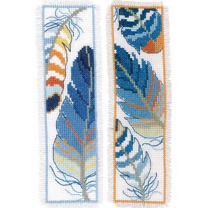 Vervaco BLUE FEATHERS Pair Bookmarks Counted Cross Stitch Kit PN-0170379