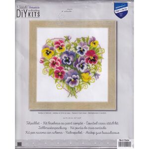 Vervaco PANSIES IN HEART SHAPE Counted Cross Stitch Kit PN-0170404