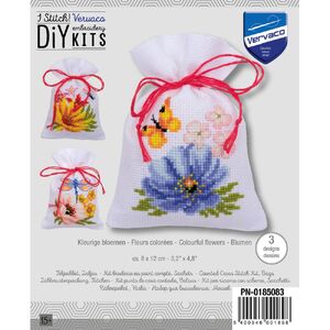 Vervaco COLOURFUL FLOWERS Counted Cross Stitch Bag Kit PN-0185083