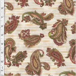 Lauren Paisley On Stripe ECRU Cotton Fabric 110cm wide