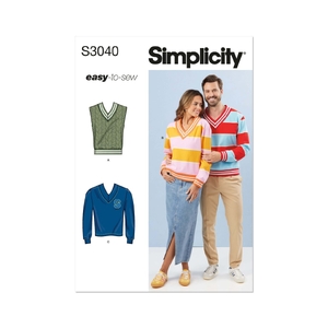 Simplicity Sewing Pattern S3040 Unisex Knit Tops, Sizes XS-XXL