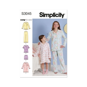 Simplicity Sewing Pattern S3045HH Children’s &amp; Girls’ Lounge Tops, Gown, Shorts &amp; Pants Sizes 3-6