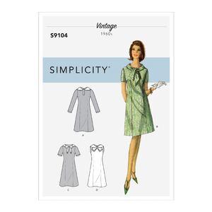 Simplicity Sewing Pattern S9104 Misses&#39; Vintage Dresses With Sleeve &amp; Neckline Variation