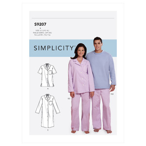 Simplicity Sewing Pattern S9207 Misses&#39;/Men&#39;s Tops, Nightshirt, Pants and Sweatsuit For Dog Simplicity Sewing Pattern 9207