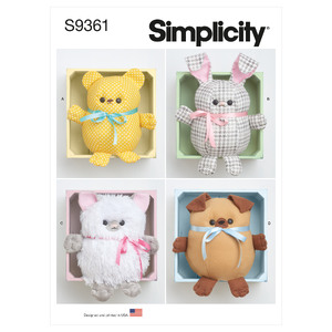 S9361 PLUSH ANIMALS Simplicity Sewing Pattern 9361