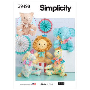 S9498 EASY PLUSH ANIMALS Simplicity Sewing Pattern 9498