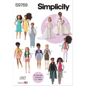 Simplicity Sewing Pattern S9769A 11 1/2&quot; Fashion Clothes for Regular &amp; Curvy Size Dolls