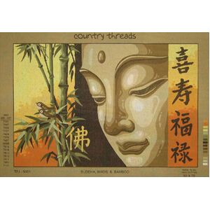 Buddha, Birds and Bamboo Tapestry Design Printed On Canvas TFJ-5001