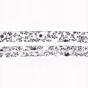 FLUTTER BLACK on WHITE Print Cotton Bias Binding, 25mm Single Folded 7 Metre Pack