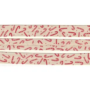 CANDY CANES Print Cotton Bias Binding, 25mm Single Folded By The Metre