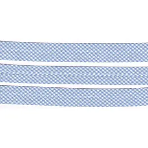 BLUE CHECKER Print Cotton Bias Binding, 25mm Single Folded By The Metre