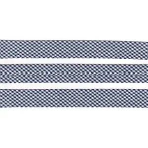 NAVY CHECKER Print Cotton Bias Binding, 25mm Single Folded By The Metre