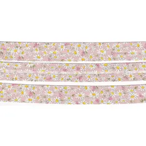 DAISY on PINK Print Cotton Bias Binding, 25mm Single Folded By The Metre