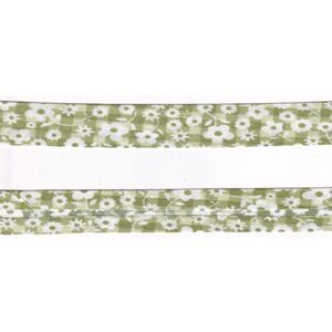 GREEN FLORAL Print Cotton Bias Binding, 25mm Single Folded By The Metre