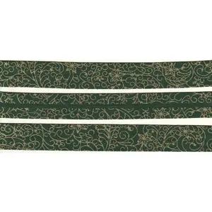 METALLIC SCROLL GREEN Print Cotton Bias Binding, 25mm Single Folded By The Metre