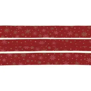 METALLIC SNOWFLAKES RED Print Cotton Bias Binding, 25mm Single Folded By The Metre