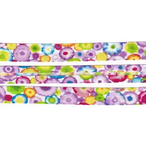 RAINBOW BLOTCHES Print Cotton Bias Binding, 25mm Single Folded By The Metre