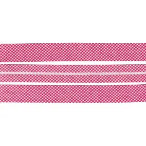 REDISH PINK CHECK Print Cotton Bias Binding, 25mm Single Folded By The Metre