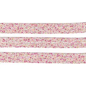 MICRO FLOWERS WHITE Print Cotton Bias Binding, 25mm Single Folded By The Metre