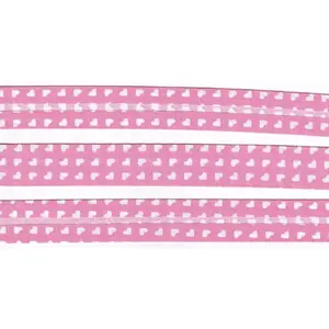 WHITE HEARTS on PINK Print Cotton Bias Binding, 25mm Single Folded By The Metre