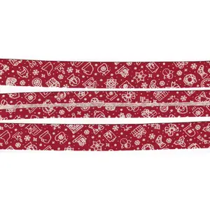 CHRISTMAS RED Print Cotton Bias Binding, 25mm Single Folded By The Metre