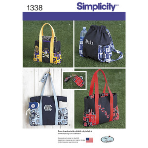 Tote Bags in Three Sizes, Backpack and Coin Purse Simplicity Sewing Pattern 1338