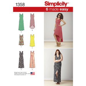 Women&#39;s Knit Dresses with Length and Neckline Variations Simplicity Sewing Pattern 1358