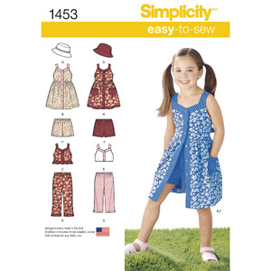 Child&#39;s Dress, Top, Trousers or Shorts and Hat Simplicity Sewing Pattern 1453