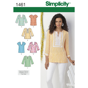 Women&#39;s and Plus Tunic with Neckline and Sleeve Variations Simplicity Sewing Pattern 1461