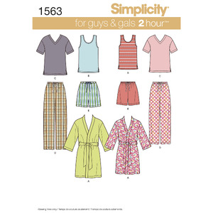 Women&#39;s Men&#39;s and Teens&#39; Sleepwear Simplicity Sewing Pattern 1563