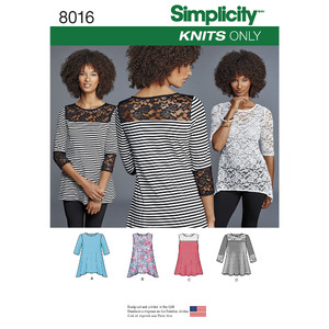 Women&#39;s Knit Tops with Lace Variations Simplicity Sewing Pattern 8016