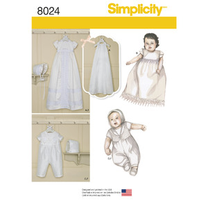 Babies&#39; Christening Sets with Bonnets Simplicity Sewing Pattern 8024