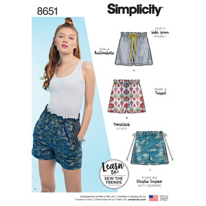 Pattern 8651 Learn to Sew Pull on Shorts Simplicity Sewing Pattern 8651