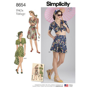 Pattern 8654 Women&#39;s Vintage Skirt, Shorts and Tie Top Simplicity Sewing Pattern 8654