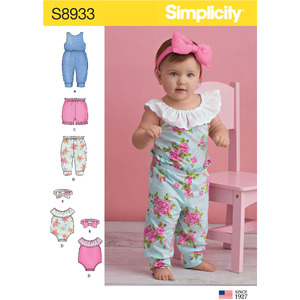 Simplicity Sewing Pattern S8933 Babies&#39; Knit Rompers, Pants, Shorts and Headband Simplicity Sewing Pattern 8933