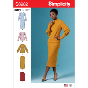 Simplicity Sewing Pattern S8982 Misses&#39; Knit Two Piece Sweater Dress, Tops, Skirts Simplicity Sewing Pattern 8982