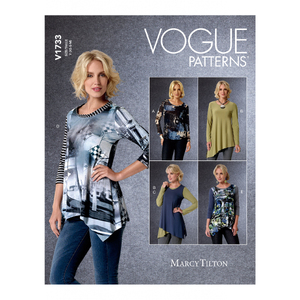 Vogue Sewing Pattern Misses&#39; Shaped-Hemline Tops 1733y (Sizes XS-S-M)