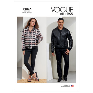 Vogue Sewing Pattern Unisex Bomber Jacket 1877XM (Sizes S-M-L)