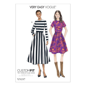 Vogue Sewing Pattern Misses&#39; Jewel-Neck, Gathered-Skirt Dresses 9197 A5 (Sizes 6-14)