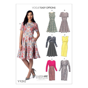 Vogue Sewing Pattern Misses&#39; Dresses with Flared or Straight Skirt Options 9202 A5 (Sizes 6-14)