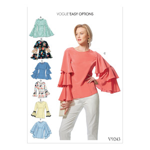 Vogue Sewing Pattern Misses&#39; Princess Seam Tops with Flared Sleeve Variations 9243 A5 (Sizes 6-14)