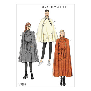 Vogue Sewing Pattern Misses&#39; Cape with Stand Collar, Pockets, and Belt 9288y (Sizes XS-S-M)