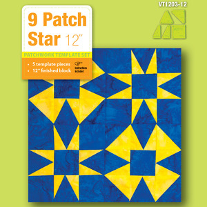 9 Patch Star 5 Piece Patchwork Template Set, VT1203-12 (Makes 12&quot; Blocks)