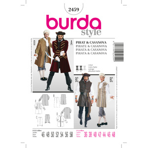 Burda Style B2459 Pirate &amp; Casanova Costume Sewing Pattern Burda Sewing Pattern 2459