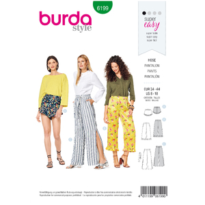 Burda Style Pattern 6199 Misses&#39; Trousers/Pants - Shorts - Elastic Waist - Hem Frills Burda Sewing Pattern 6199