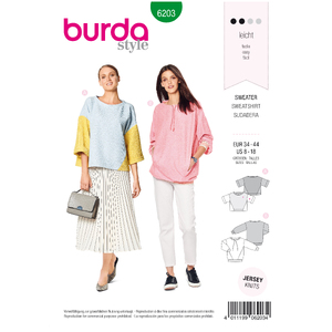 Burda Style Pattern 6203 Misses&#39; Sweatshirt - T-Line - with Interesting Seam Lines Burda Sewing Pattern 6203