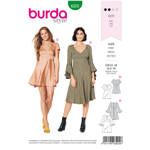 Burda Style Pattern 6205 Misses&#39; Dress with Empire Waist - Bell-shaped Skirt Burda Sewing Pattern 6205